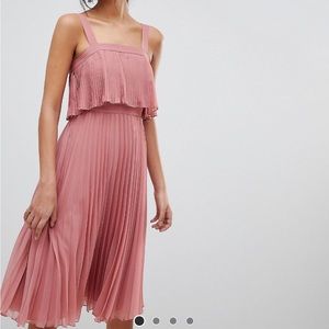 ASOS DESIGN double layer pleated midi cami dress in dusty rose